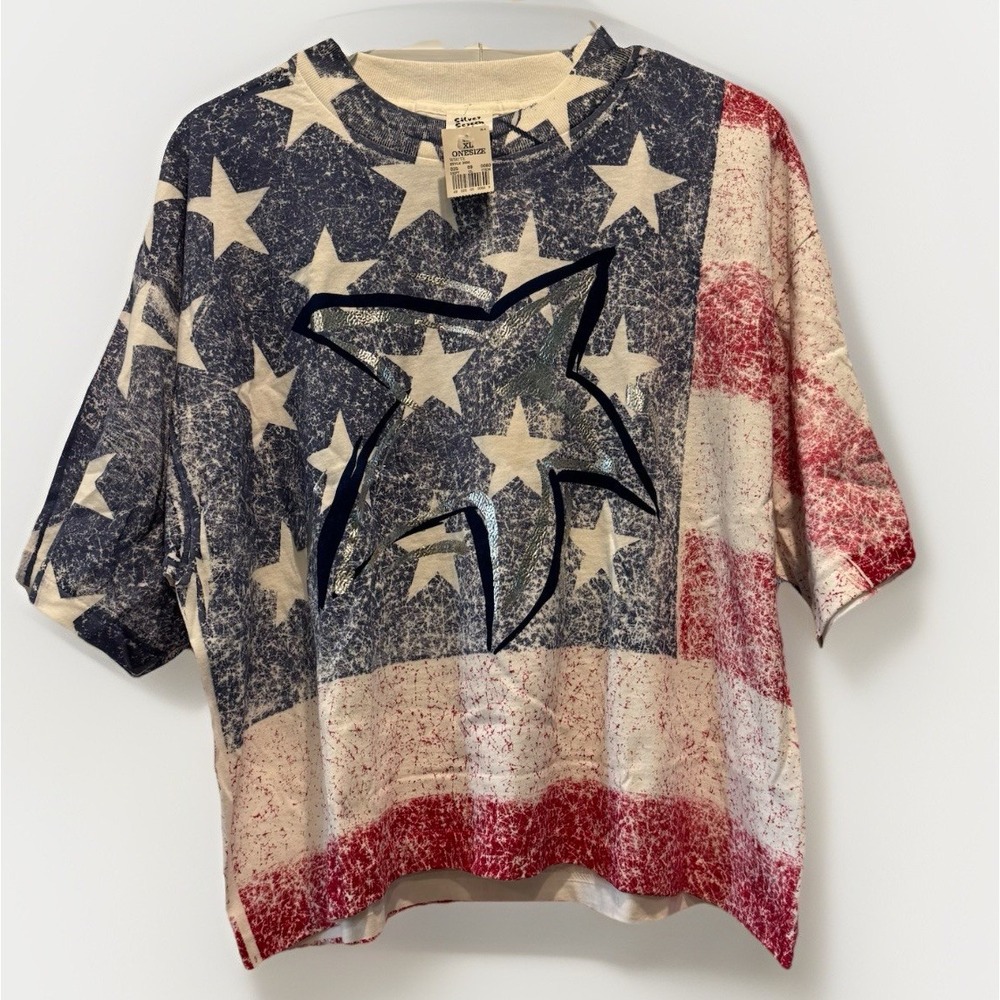 NEW Vintage USA Patriotic Stars T Shirt Single Stitch Red White & Blue USA Made